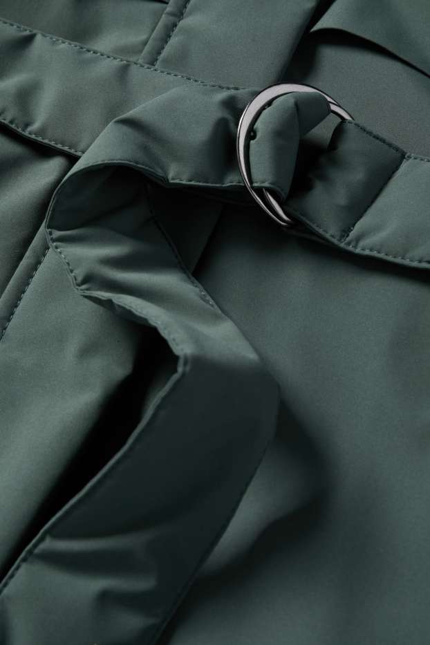 Women - Coat with hood and belt - lined - water-repellent - dark green