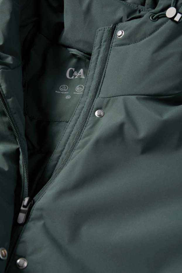 Women - Coat with hood and belt - lined - water-repellent - dark green