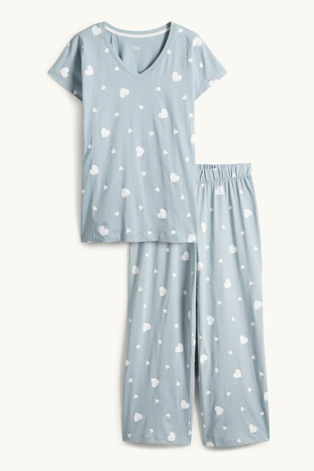 Damen - Pyjama - gemustert - hellblau