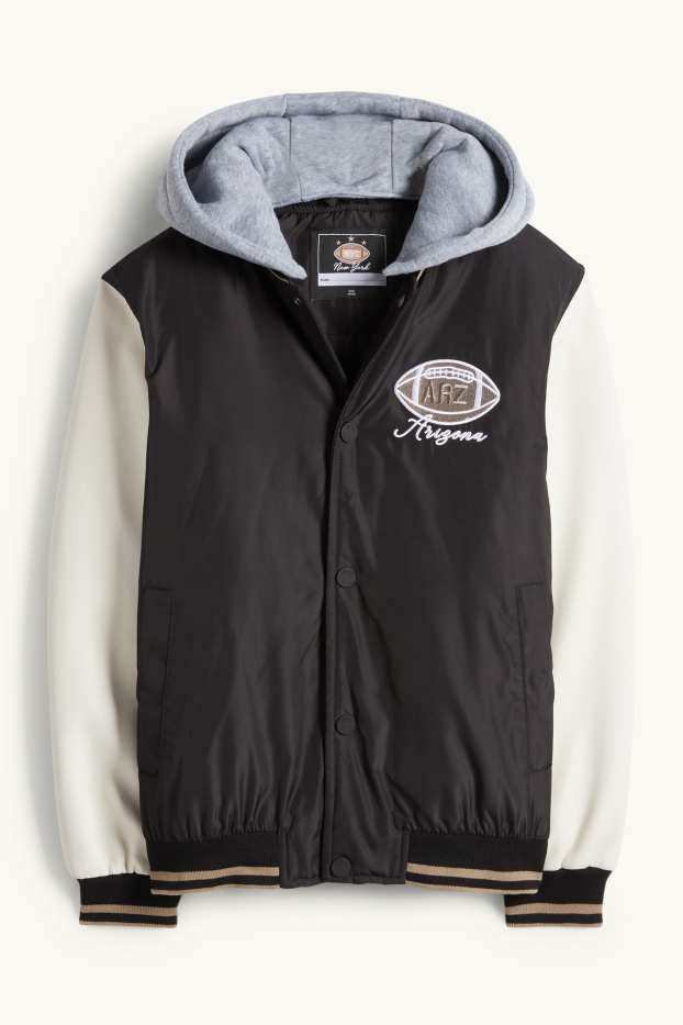 Copii - Băieți - Fotbal american - jachetă tip college cu glugă - negru