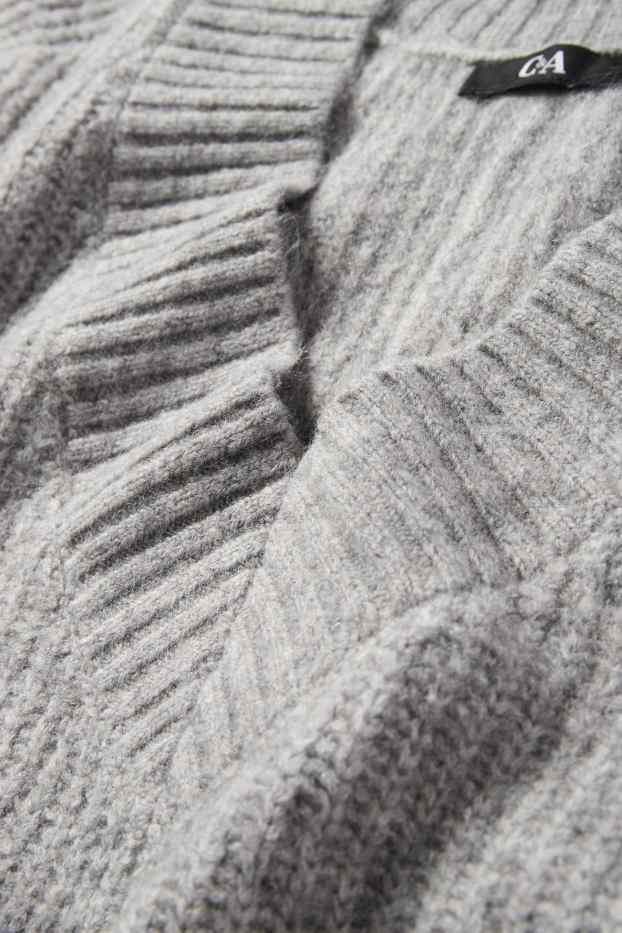 Damen - Pullover mit V-Ausschnitt - gerippt - hellgrau-melange