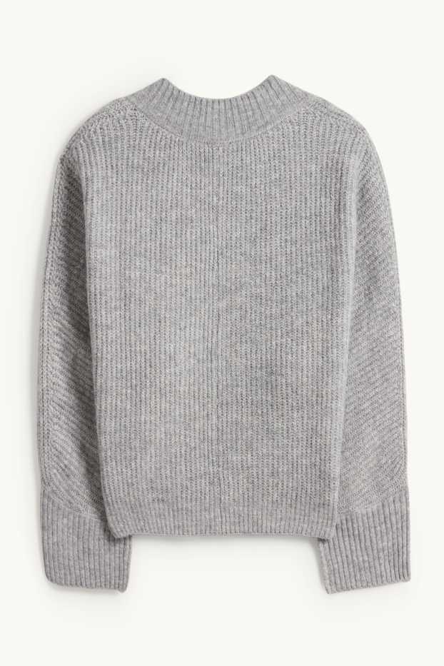 Damen - Pullover mit V-Ausschnitt - gerippt - hellgrau-melange