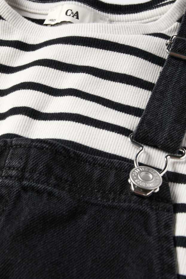 Kinderen: meisjes - Set - T-shirt en denim overgooier - 2 delig - zwart / wit