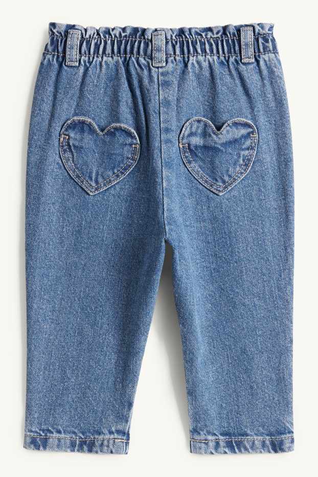 Baby: meisjes - Kers - babyspijkerbroek met gehaakte applicaties - jeansblauw