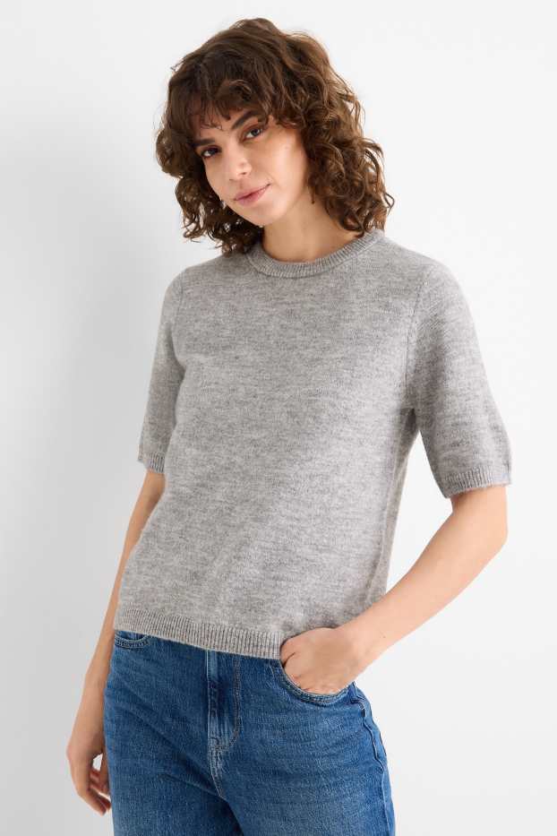 Kobiety - Sweter z dzianiny - z krótkim rękawem - szary-melanż