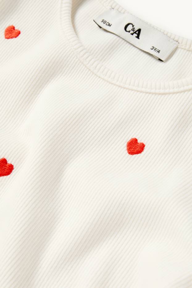 Bambine - Cuore - maglia a maniche corte - a coste - bianco crema