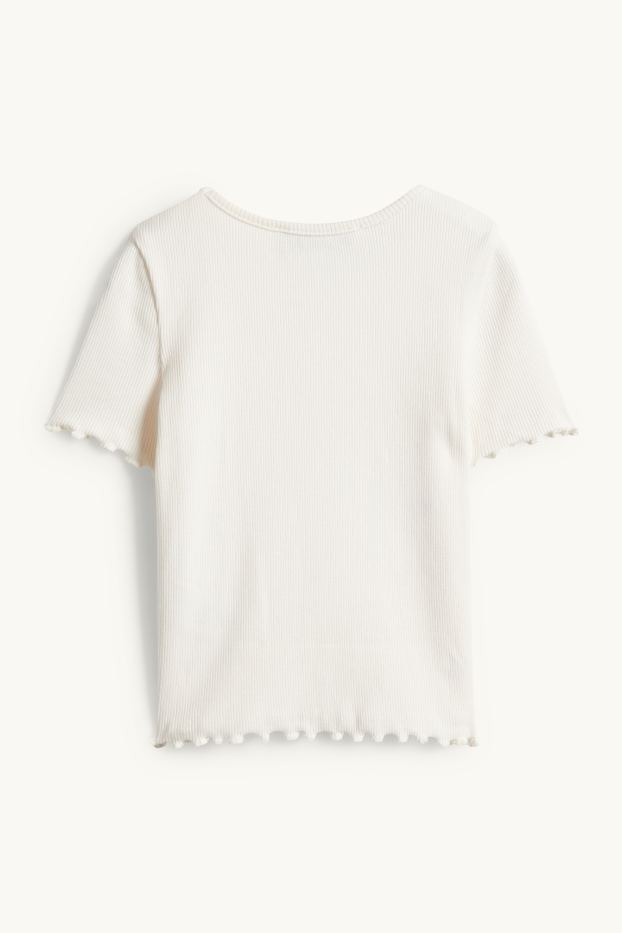 Bambine - Cuore - maglia a maniche corte - a coste - bianco crema