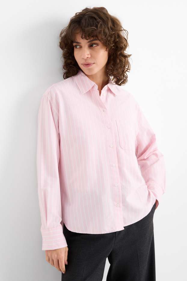 Damen - Bluse - gestreift - rosa