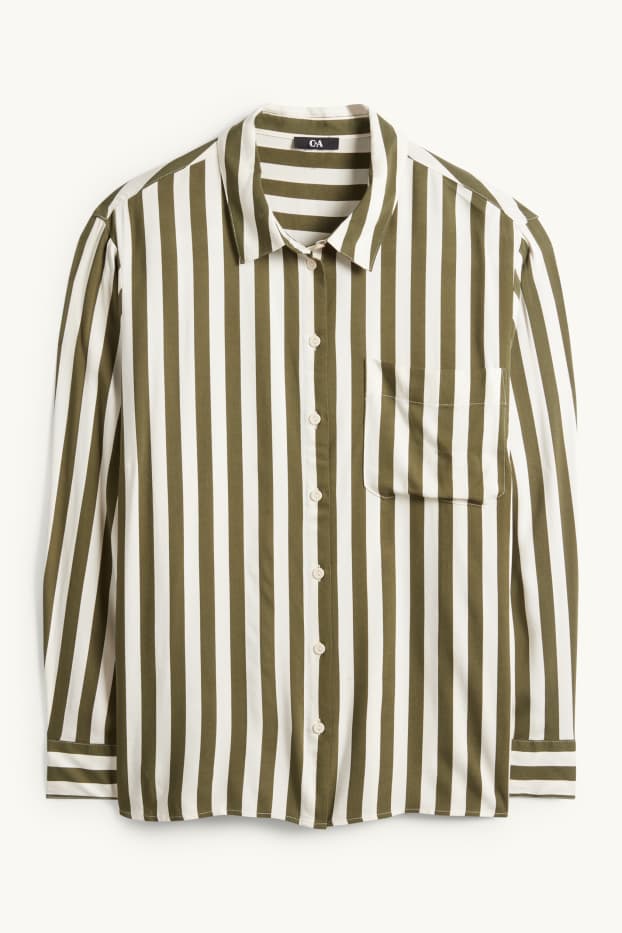 Dámské - Halenka - pruhovaná - tmavozelená / krémově bílá