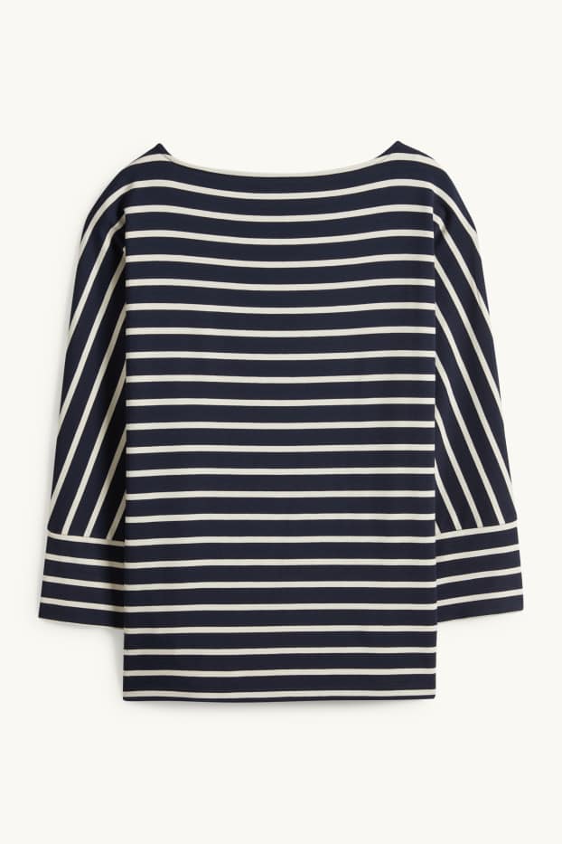 Femei - Tricou cu mânecă lungă - regular fit - cu dungi - albastru închis / alb