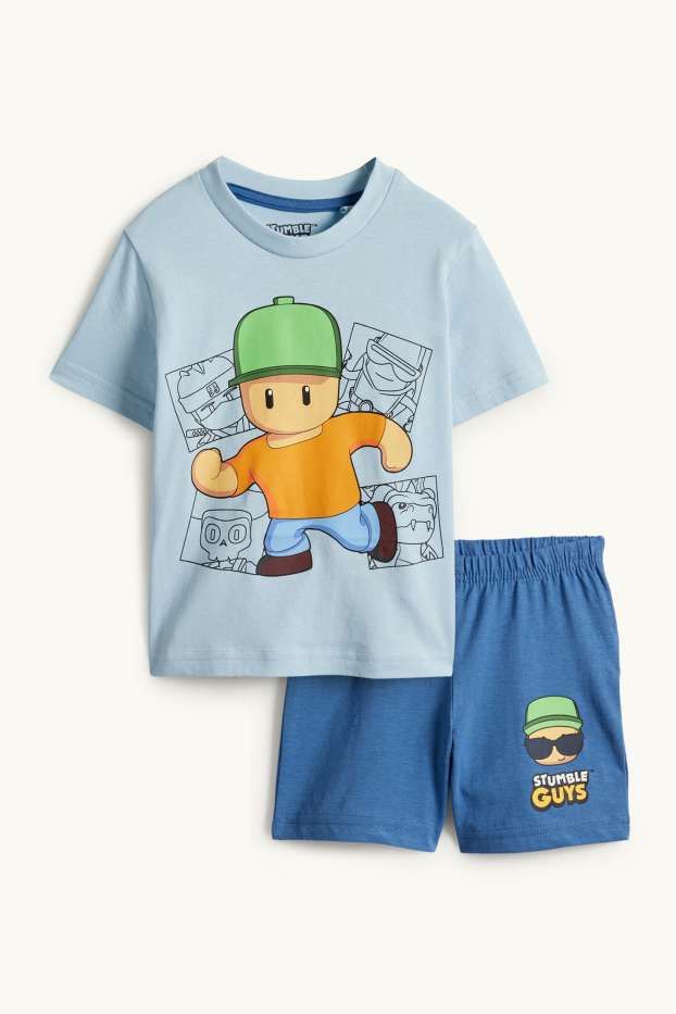 Děti - chlapci - Stumble Guys - letní pyžamo - 2dílné - světle modrá