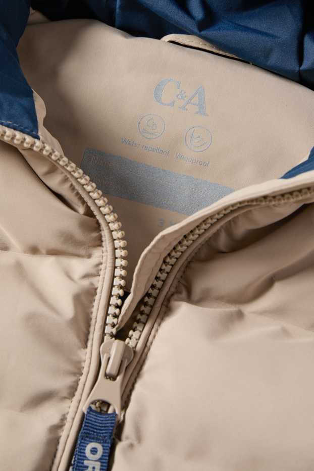 Děti - chlapci - Prošívaná vesta s kapucí - z vodoodpudivého materiálu - taupe