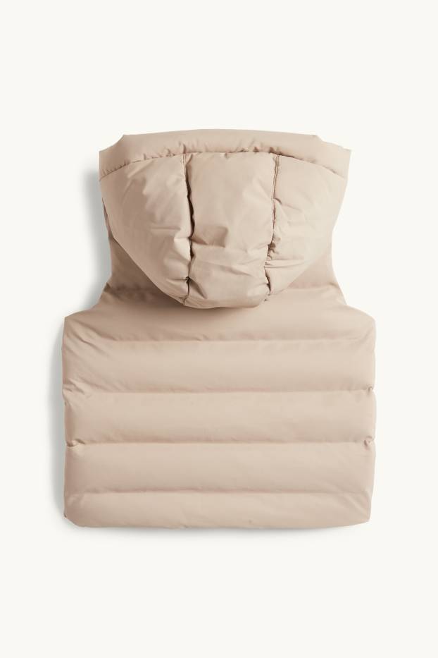 Děti - chlapci - Prošívaná vesta s kapucí - z vodoodpudivého materiálu - taupe