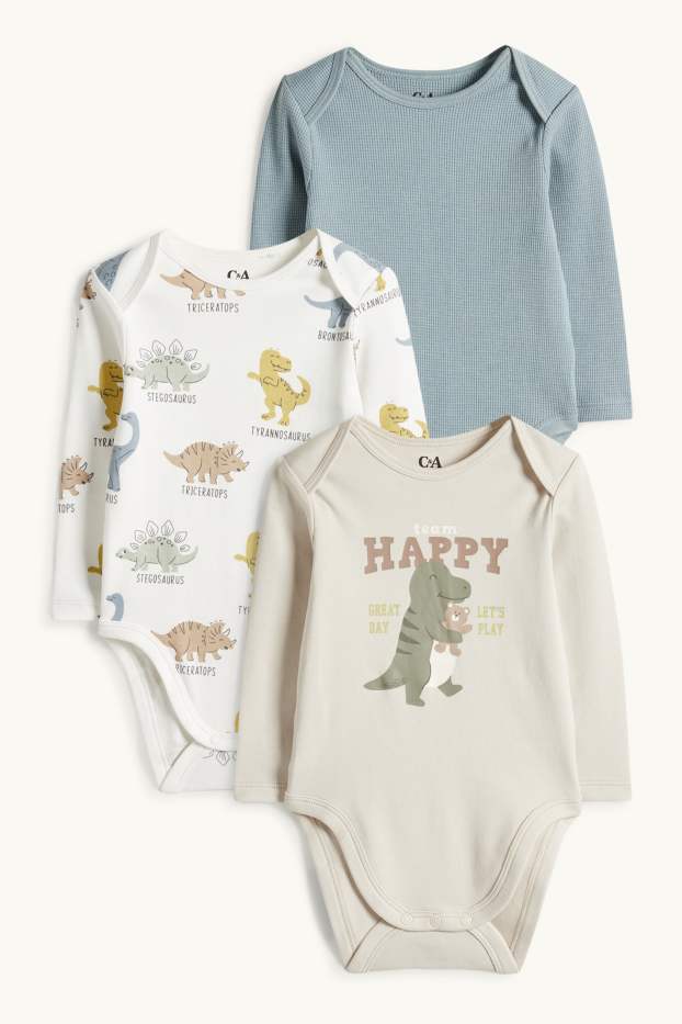 Bébés garçons - Lot de 3 - dinosaures - bodys pour bébé - crème