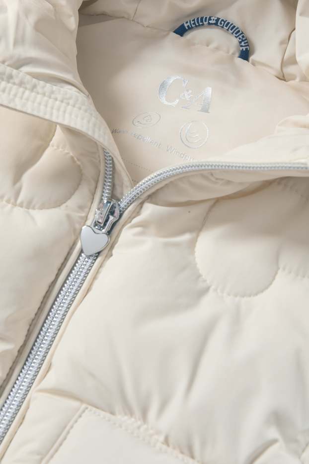 Enfants filles - Cœur - doudoune surpiquée avec capuche - finition déperlante - blanc crème