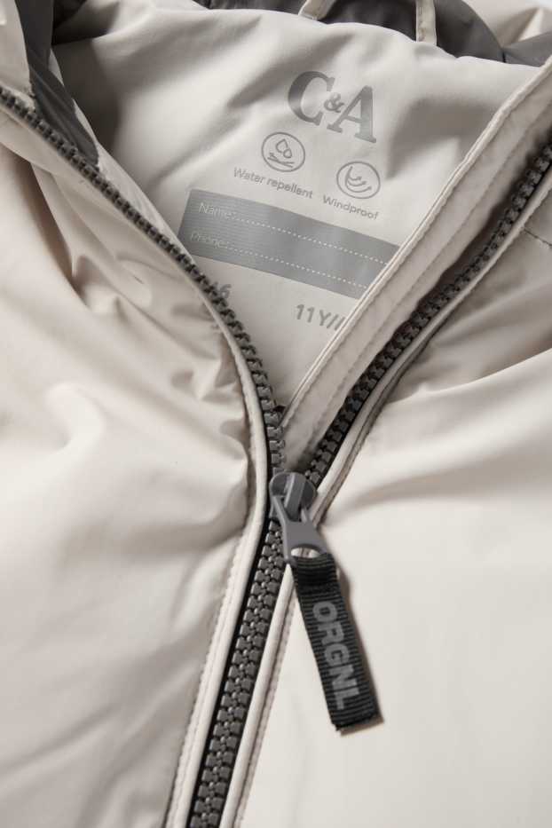 Copii - Băieți - Vestă matlasată cu glugă - rezistentă la apă - bej deschis