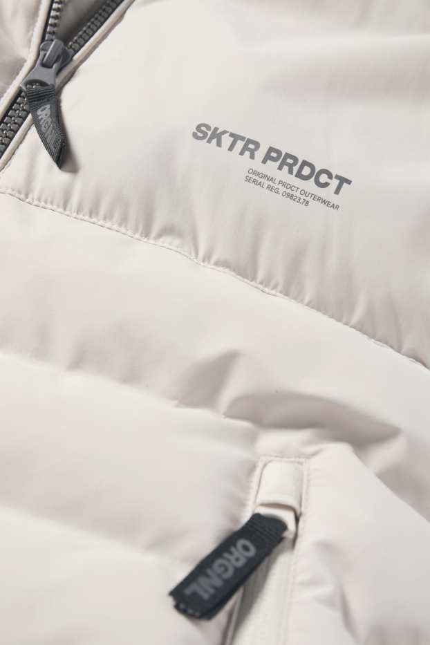 Copii - Băieți - Vestă matlasată cu glugă - rezistentă la apă - bej deschis