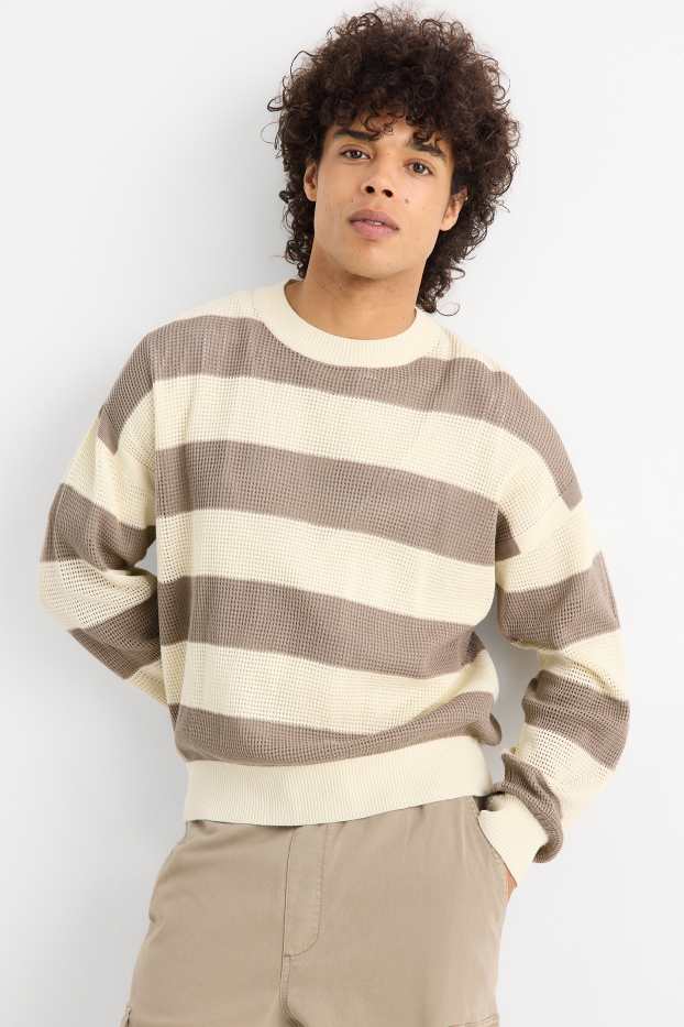 Men - Jumper - striped - light beige
