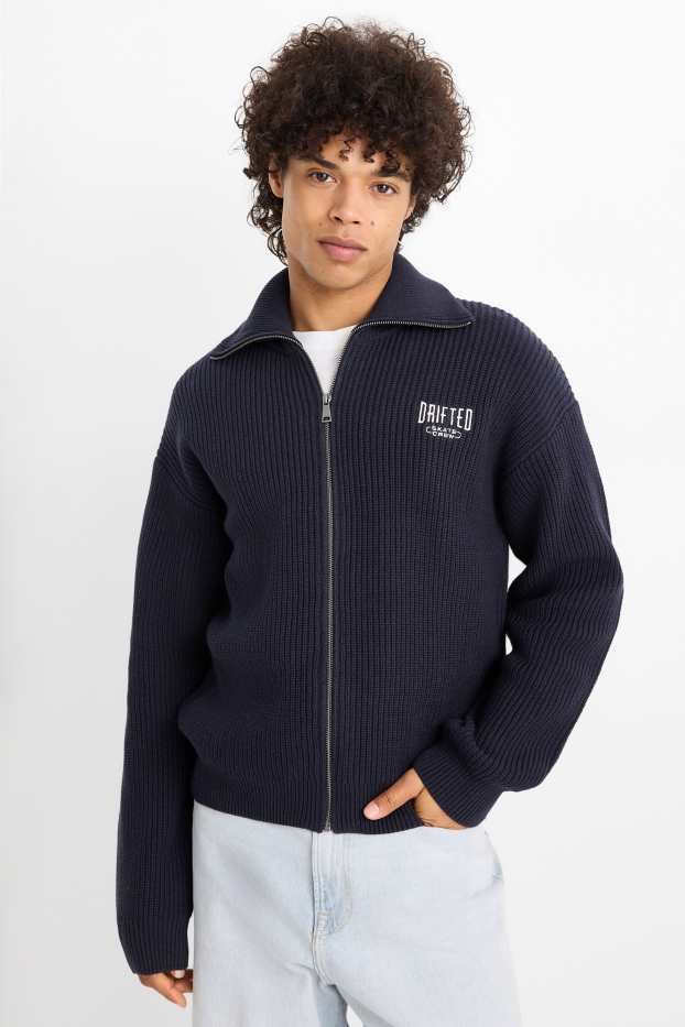 Hommes - Gilet en maille - finition côtelée - bleu foncé