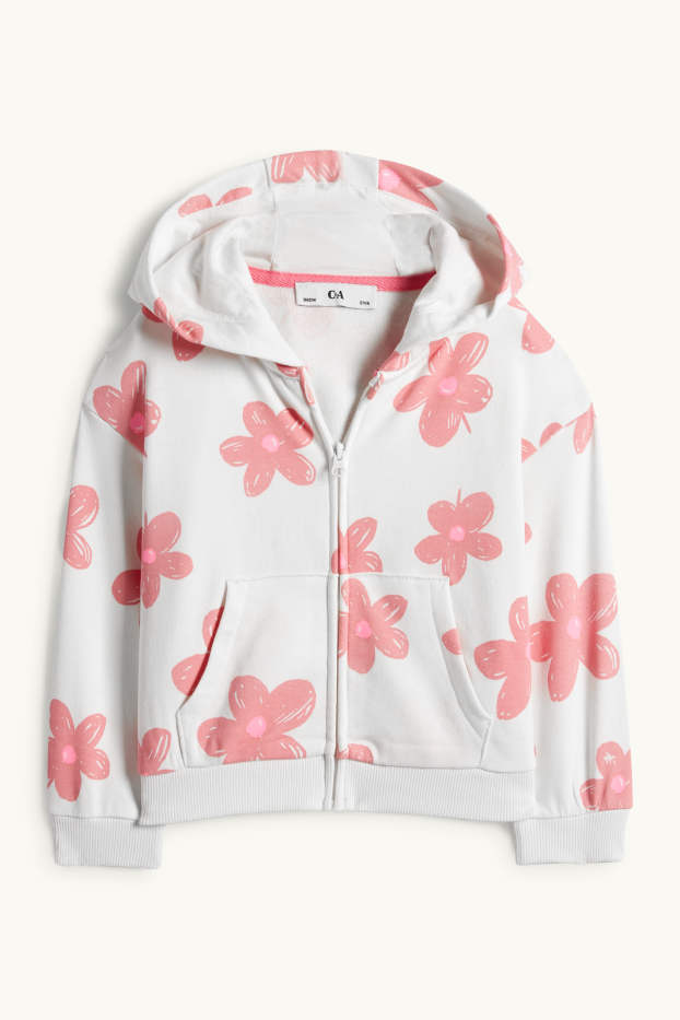 Kinder Mädchen - Blume - Sweatjacke mit Kapuze - cremeweiss