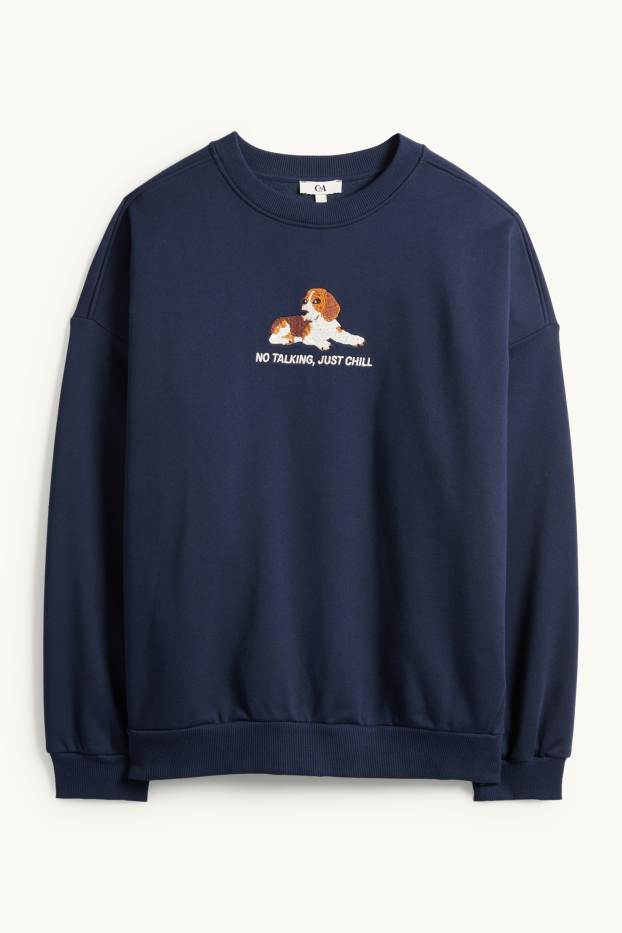 Femei - Bluză de molton supradimensionată - albastru închis