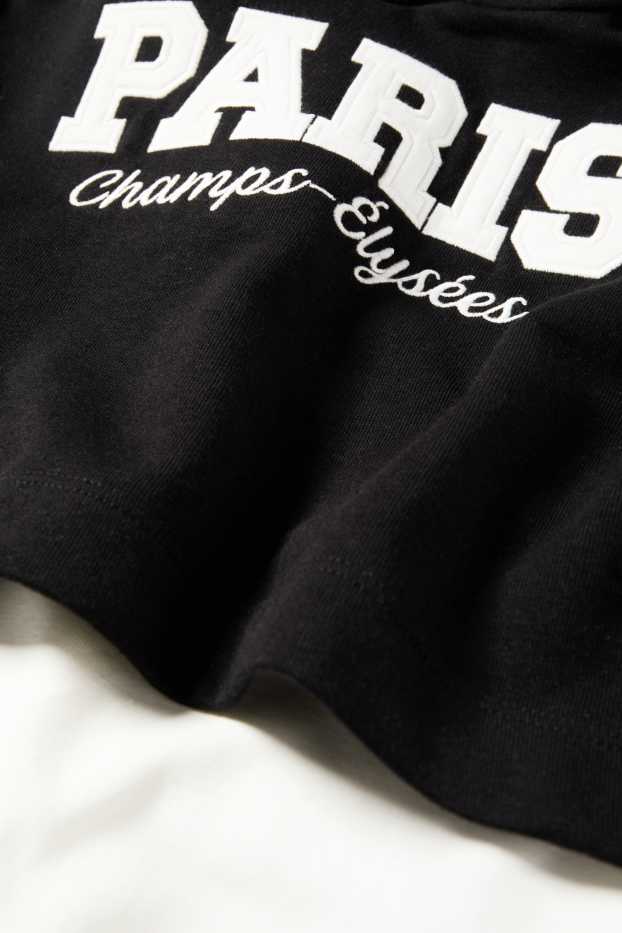 Children Girls - Paris - set - hoodie and top - 2 piece - black / white