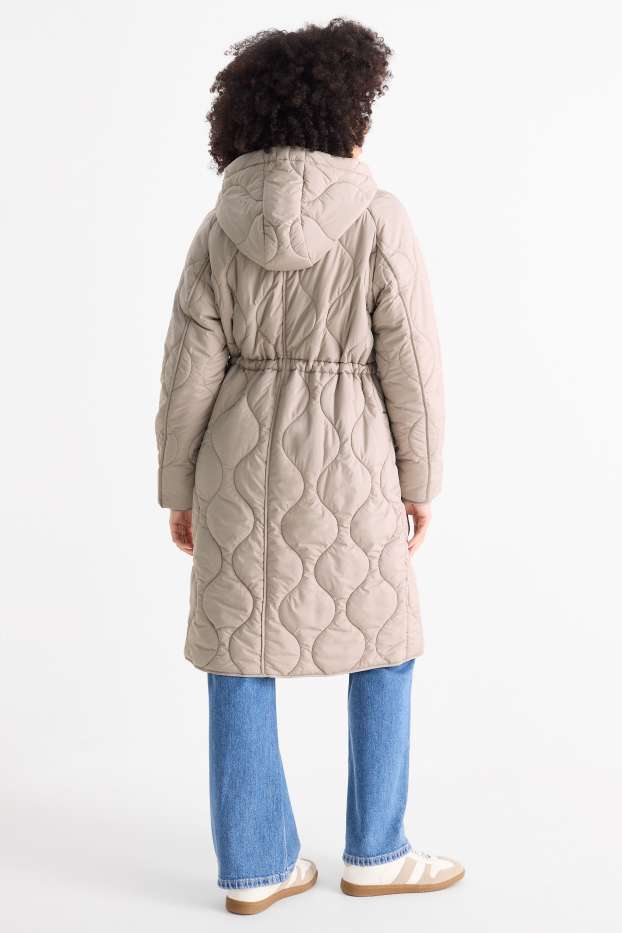 Femmes - Doudoune longue à capuche - beige