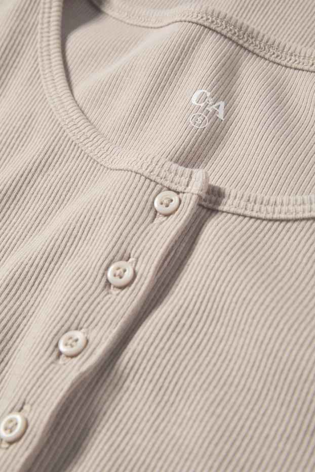 Damen - Henley-Shirt - Slim Fit - gerippt - beige