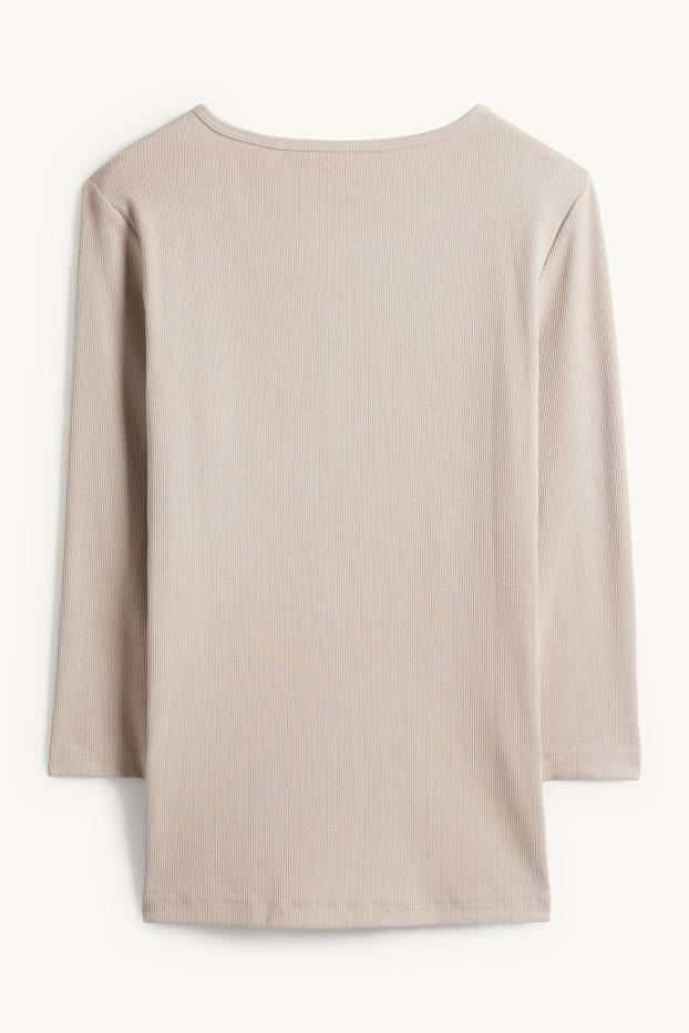 Damen - Henley-Shirt - Slim Fit - gerippt - beige