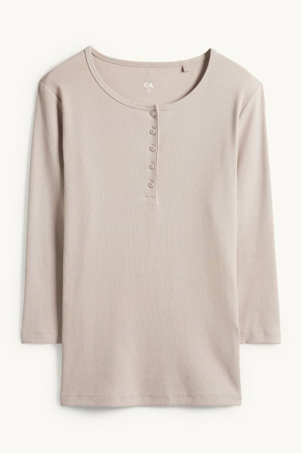 Damen - Henley-Shirt - Slim Fit - gerippt - beige