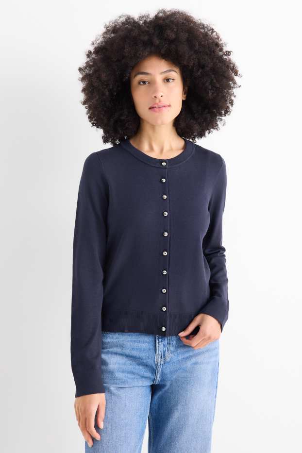 Dames - Gebreid vest - donkerblauw