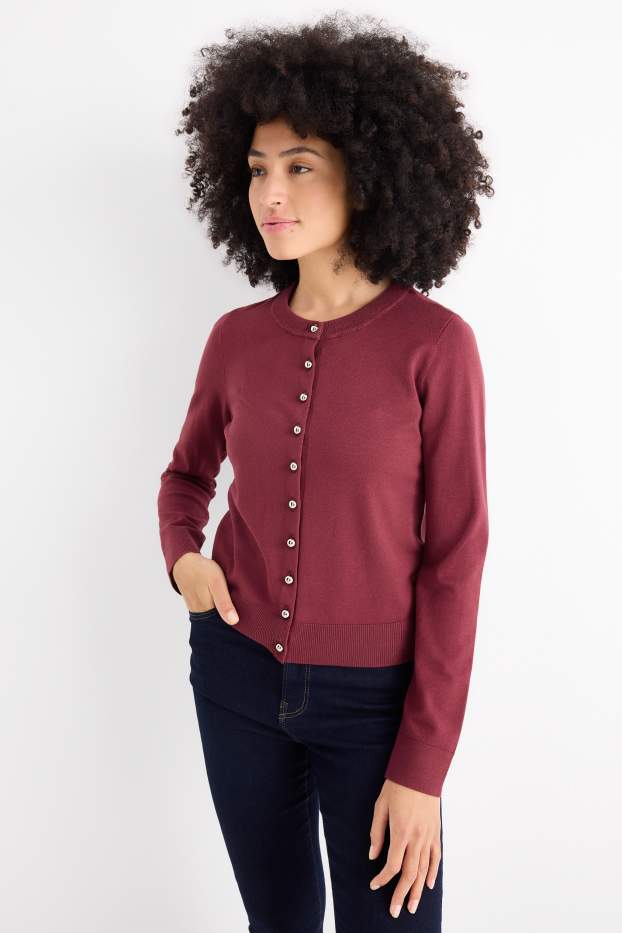 Dames - Gebreid vest - bordeaux