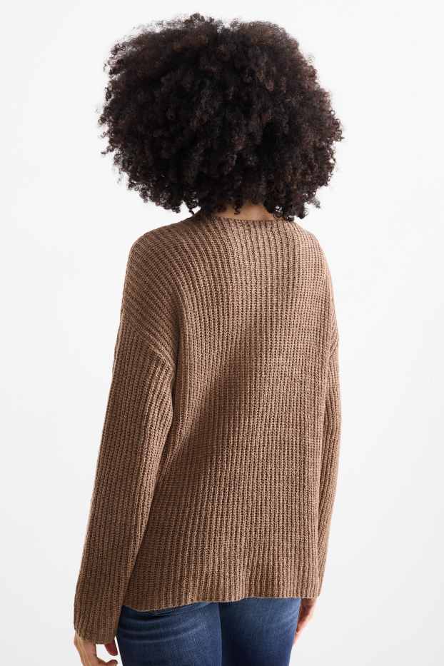 Femmes - Pull - finition côtelée - marron clair