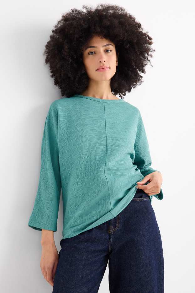 Damen - Sweatshirt - gerippt - grün