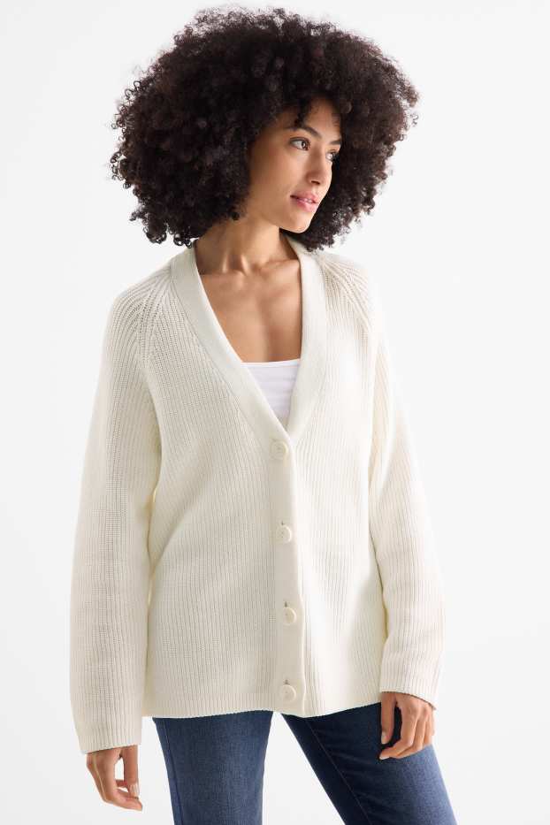 Dames - Gebreid vest - ribstof - wit