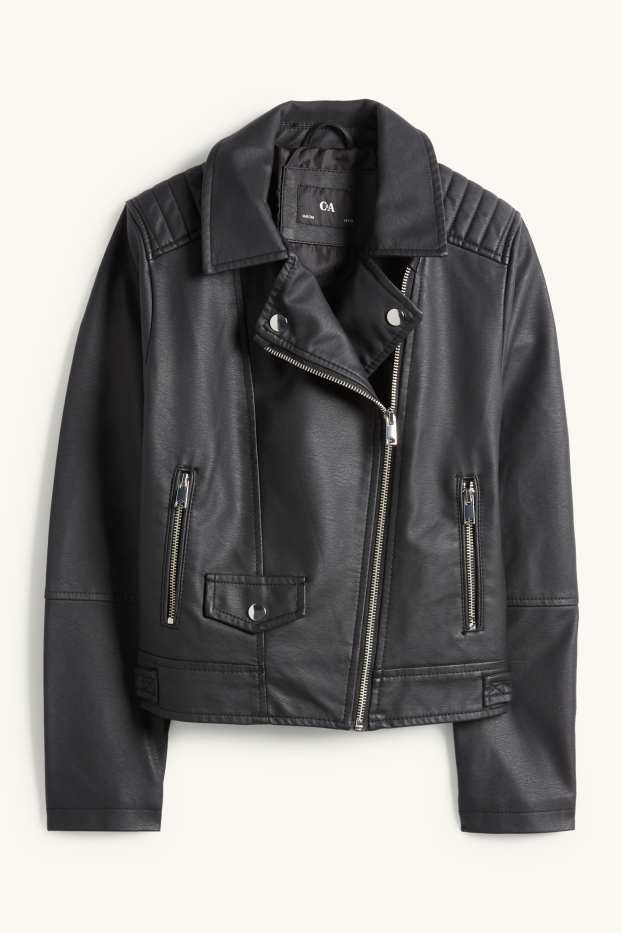 Enfants filles - Blouson motard - matière synthétique - noir