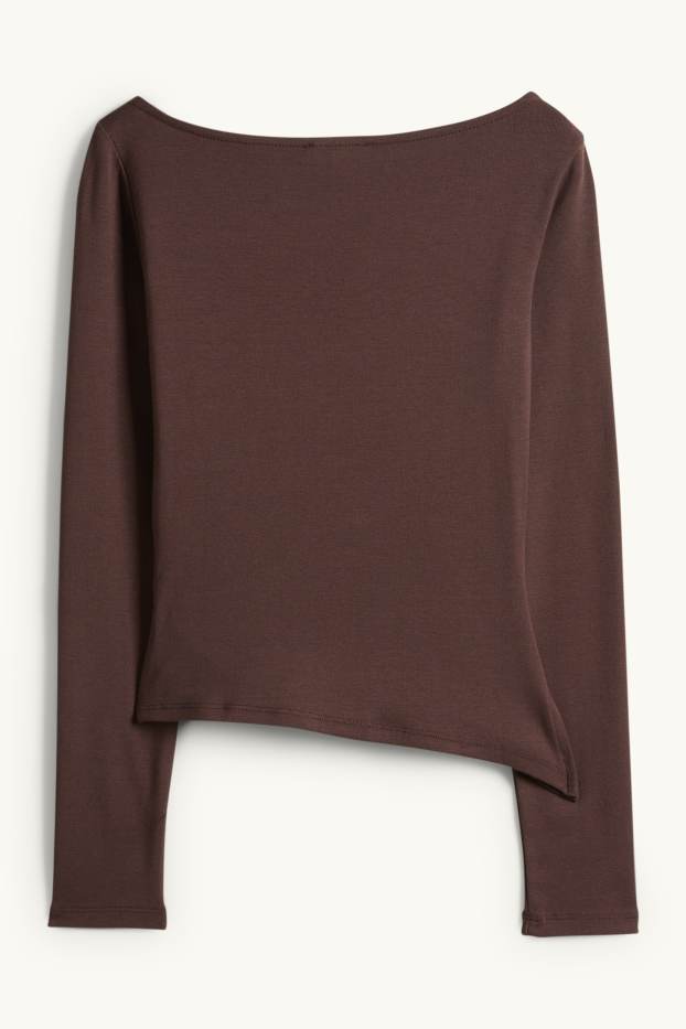 Dámské - Tričko s dlouhým rukávem - slim fit - tmavohnědá