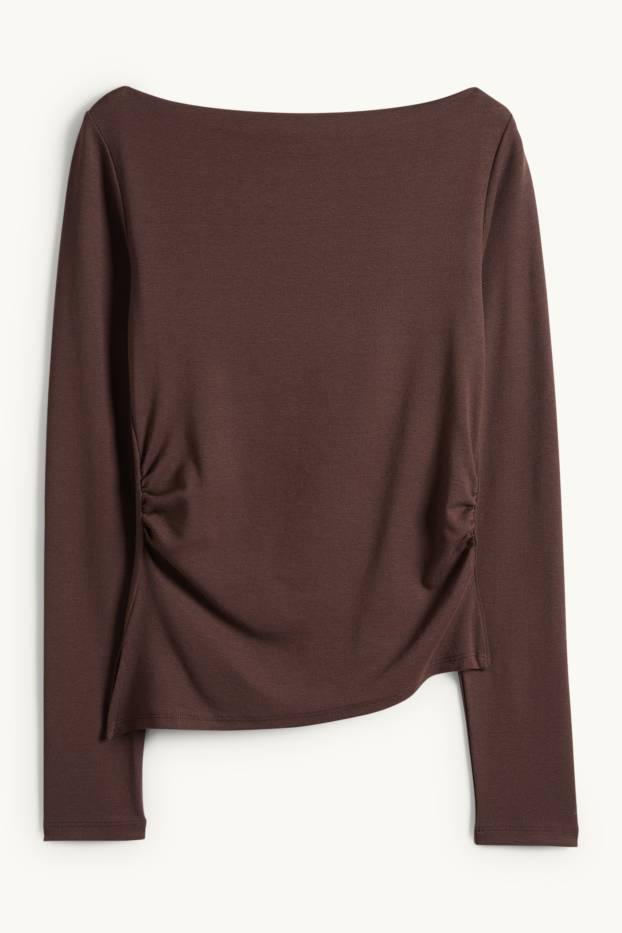 Dámské - Tričko s dlouhým rukávem - slim fit - tmavohnědá