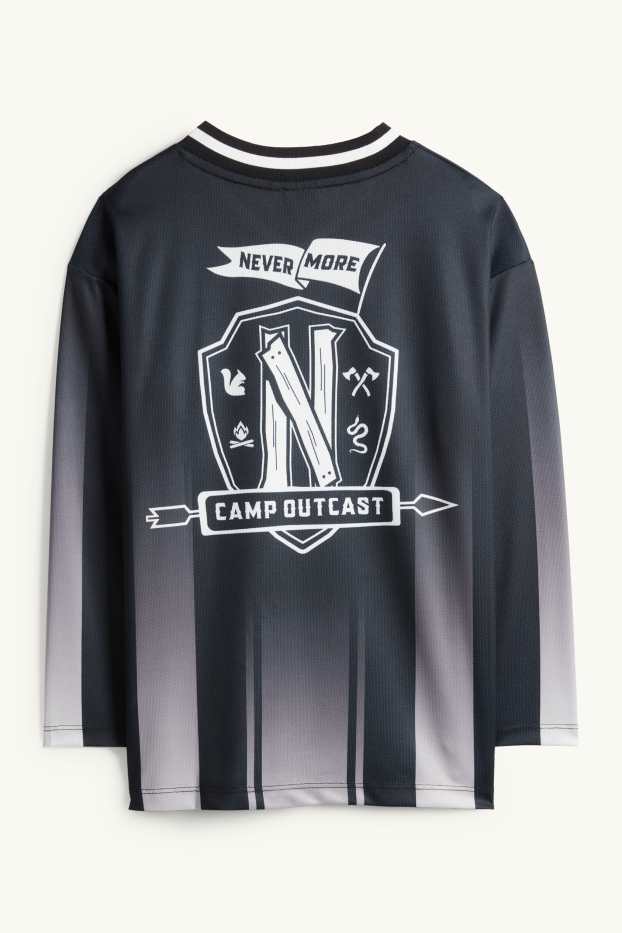 Kinderen: meisjes - Wednesday - longsleeve - gestreept - zwart