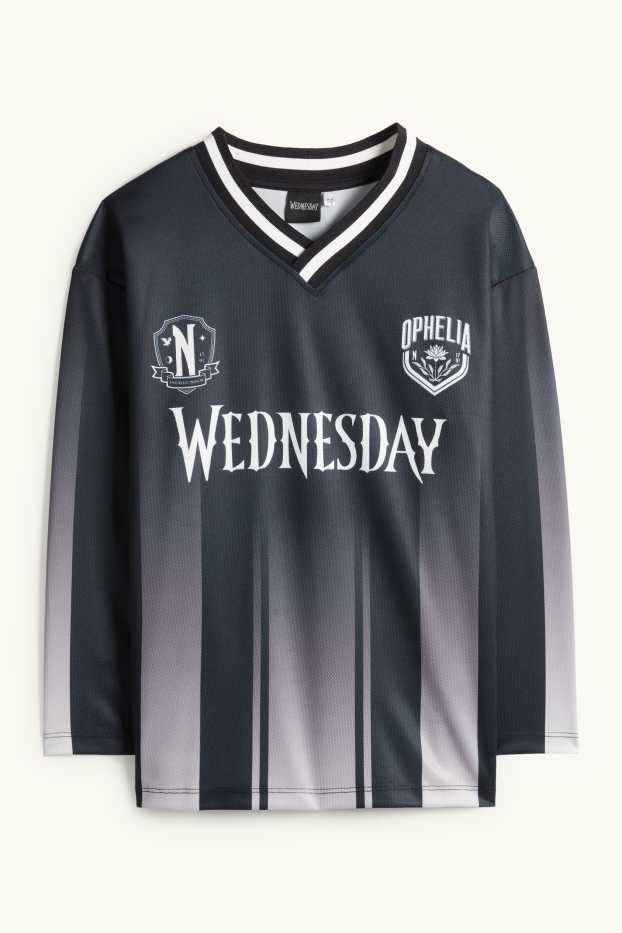 Kinderen: meisjes - Wednesday - longsleeve - gestreept - zwart