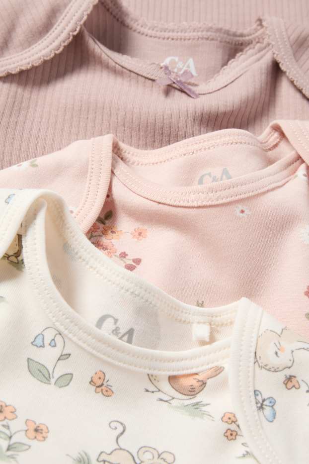 Bébés filles - Lot de 3 - animaux et petites fleurs - bodys bébé - blanc crème