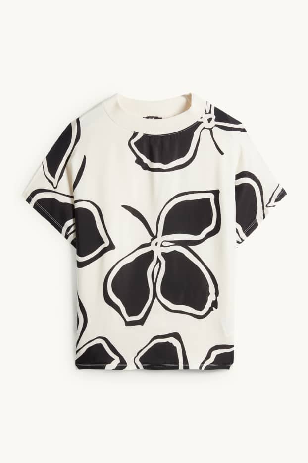 Donna - T-shirt - relaxed fit - a fiori - nero / beige
