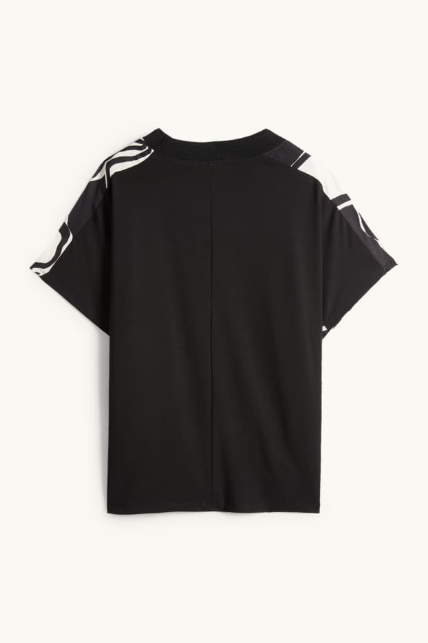 Donna - T-shirt - relaxed fit - a fiori - nero / beige