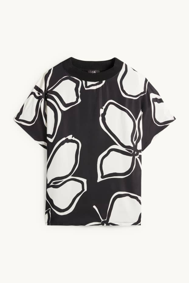 Donna - T-shirt - relaxed fit - a fiori - nero / beige