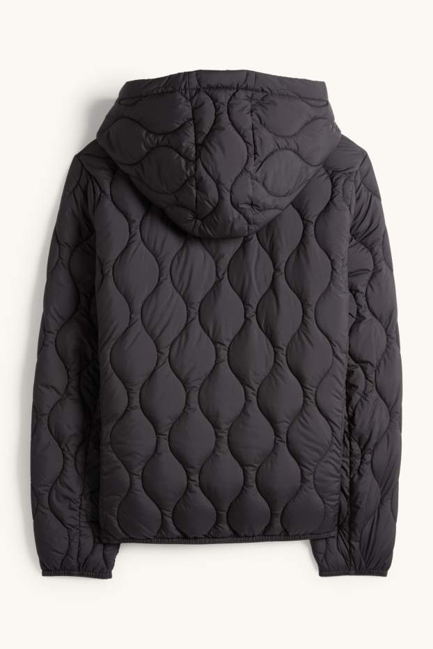 Dames - Gewatteerde jas met capuchon - zwart