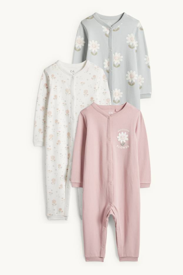 Bébés filles - Lot de 3 - petites fleurs - pyjamas bébé - rose
