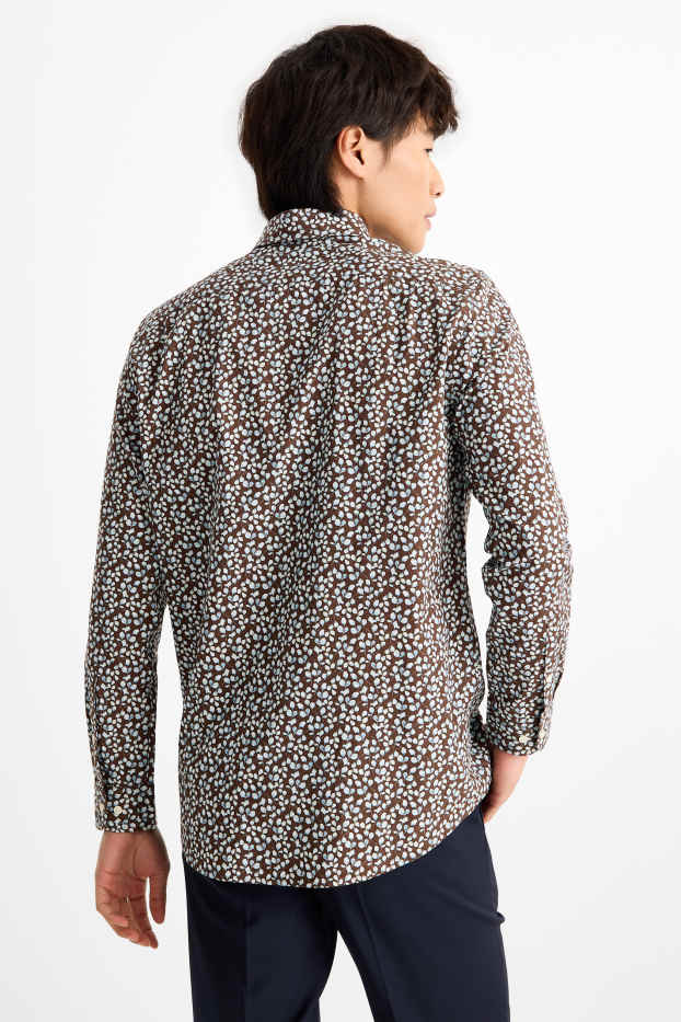 Mężczyźni - Koszula biznesowa - regular fit - kołnierzyk włoski - ze wzorem - ciemnobrązowy