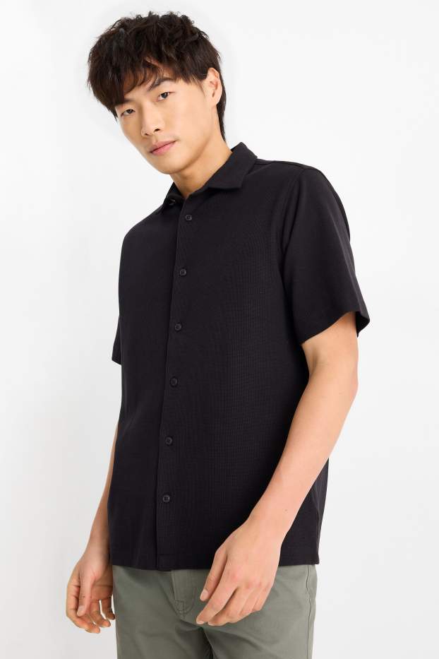 Home - Camisa - regular fit - Kent - texturada - negre