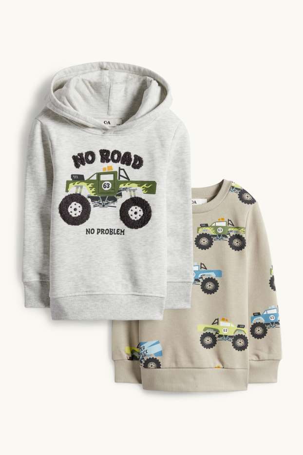 Enfants garçons - Lot de 2 - Monster truck - sweat à capuche et sweat - gris chiné