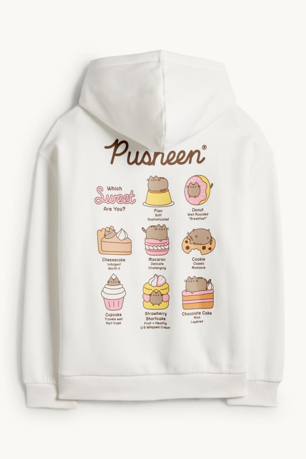 Děti - dívky - Pusheen - mikina s kapucí - bílá